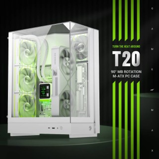 GAMEMAX T20 90 Degree Motherboard Rotation M-ATX White Gaming PC Case
