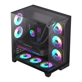 Infinity Plus Black-Caja Gaming con Vidrio Panorámico, Iluminación